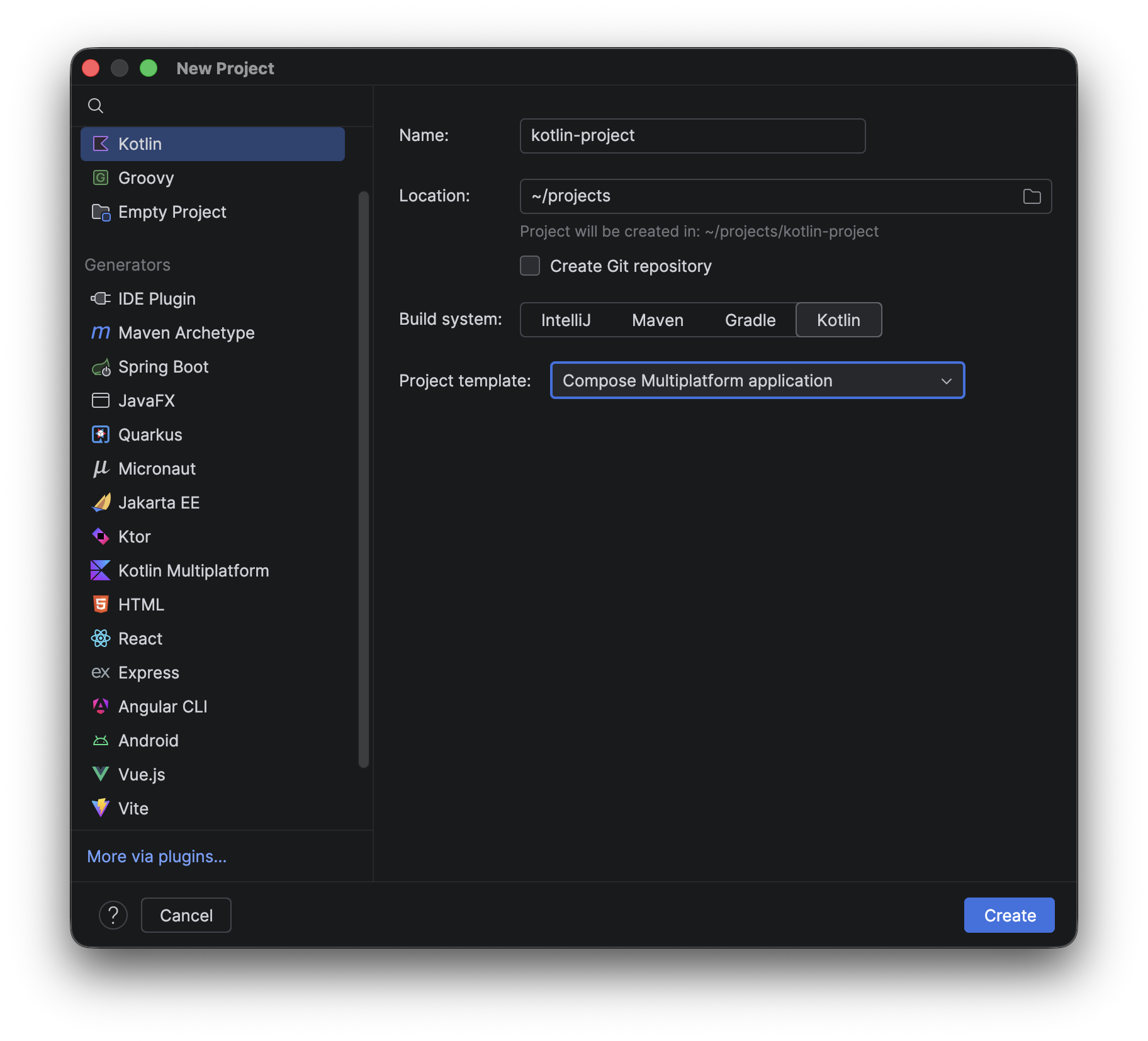 New Kotlin project in IntelliJ IDEA
