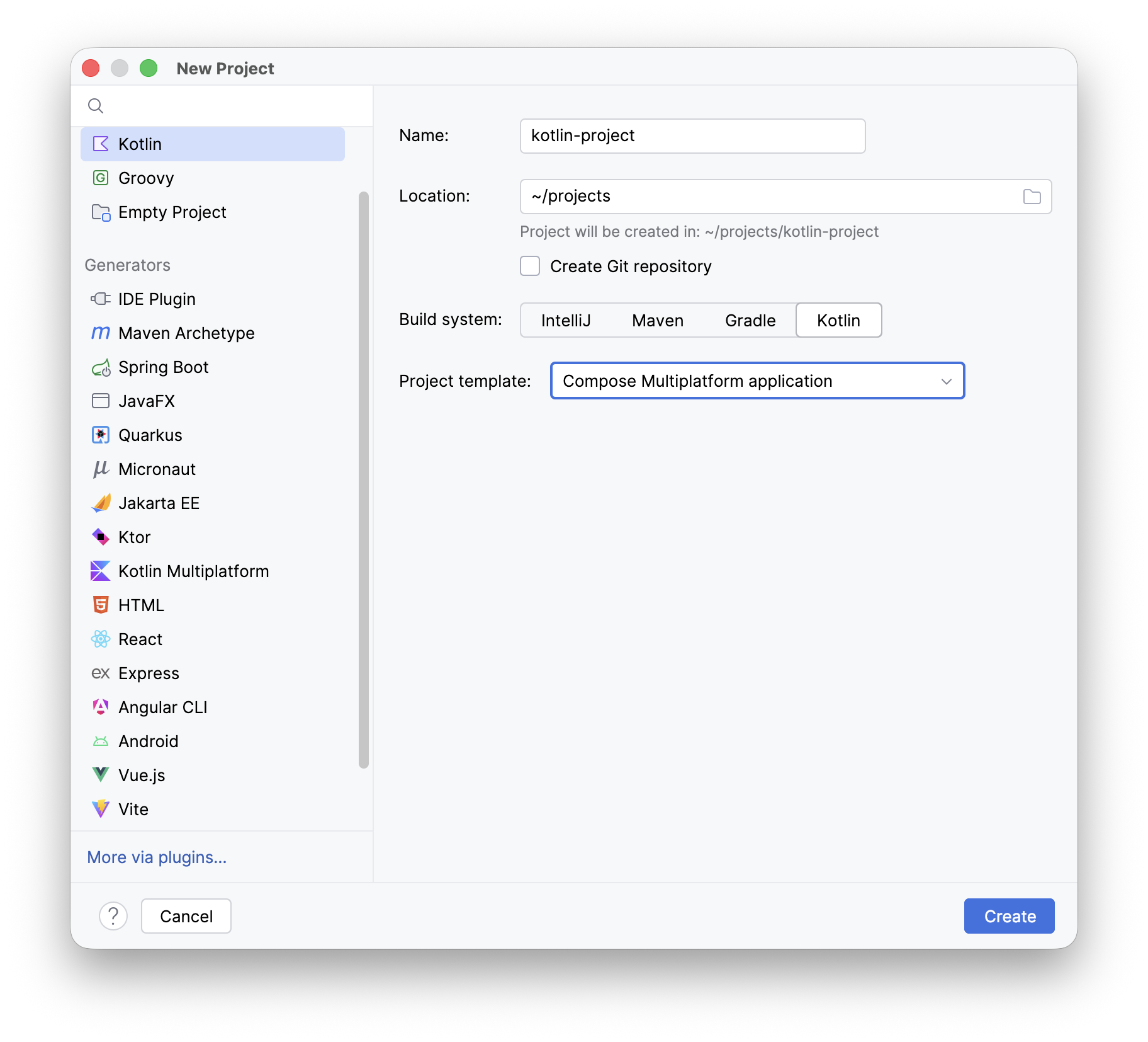 New Kotlin project in IntelliJ IDEA