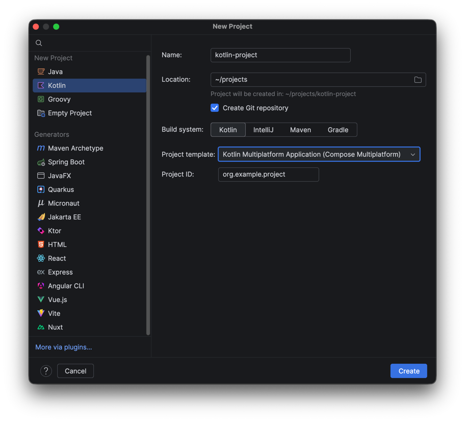 New Kotlin project in IntelliJ IDEA