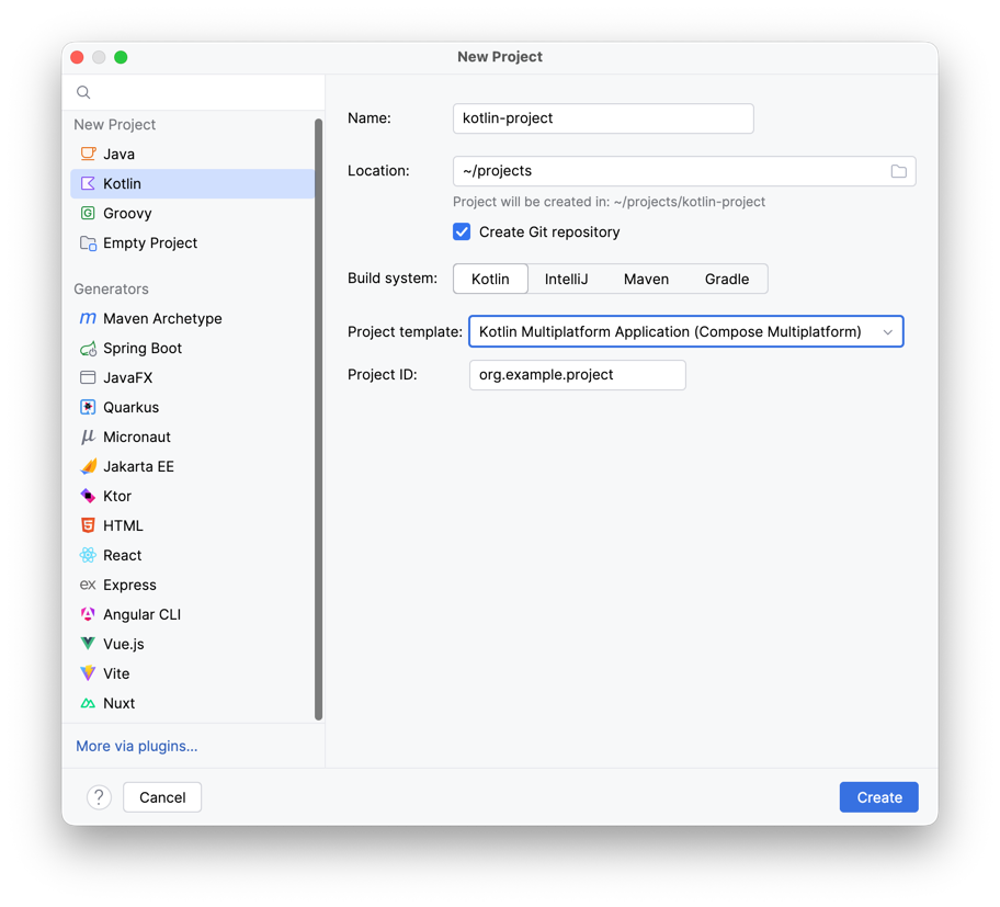 New Kotlin project in IntelliJ IDEA